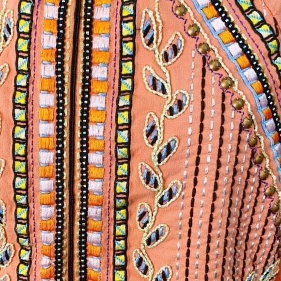 Akemi & Kin Peach Embroidered Beaded Bohemian Beaded Crew Neck Long Sleeve Shirt - Picture 7 of 10